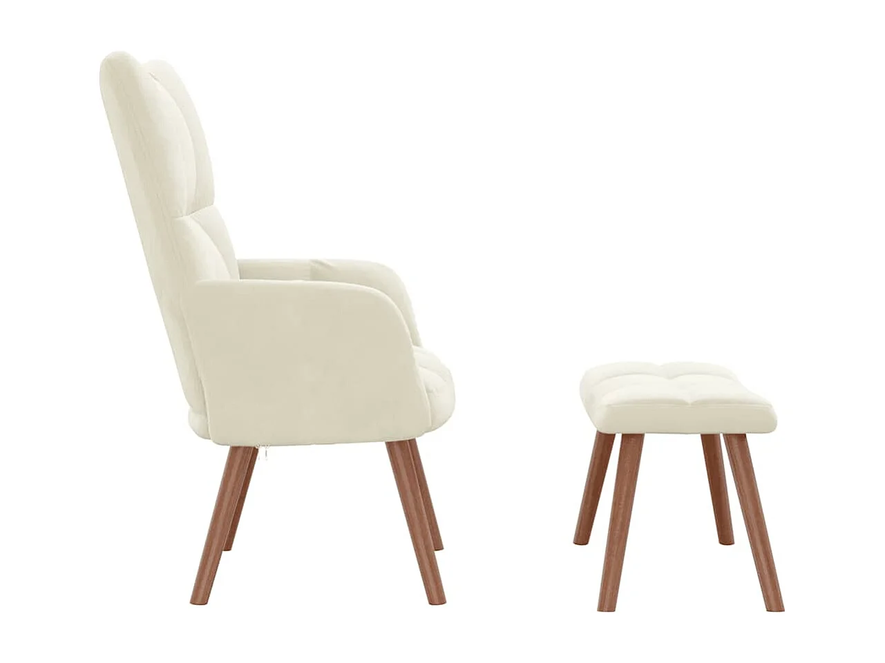 Relaxsessel mit Hocker | Lounge Sessel indoor Cremeweiß Samt SHL80082