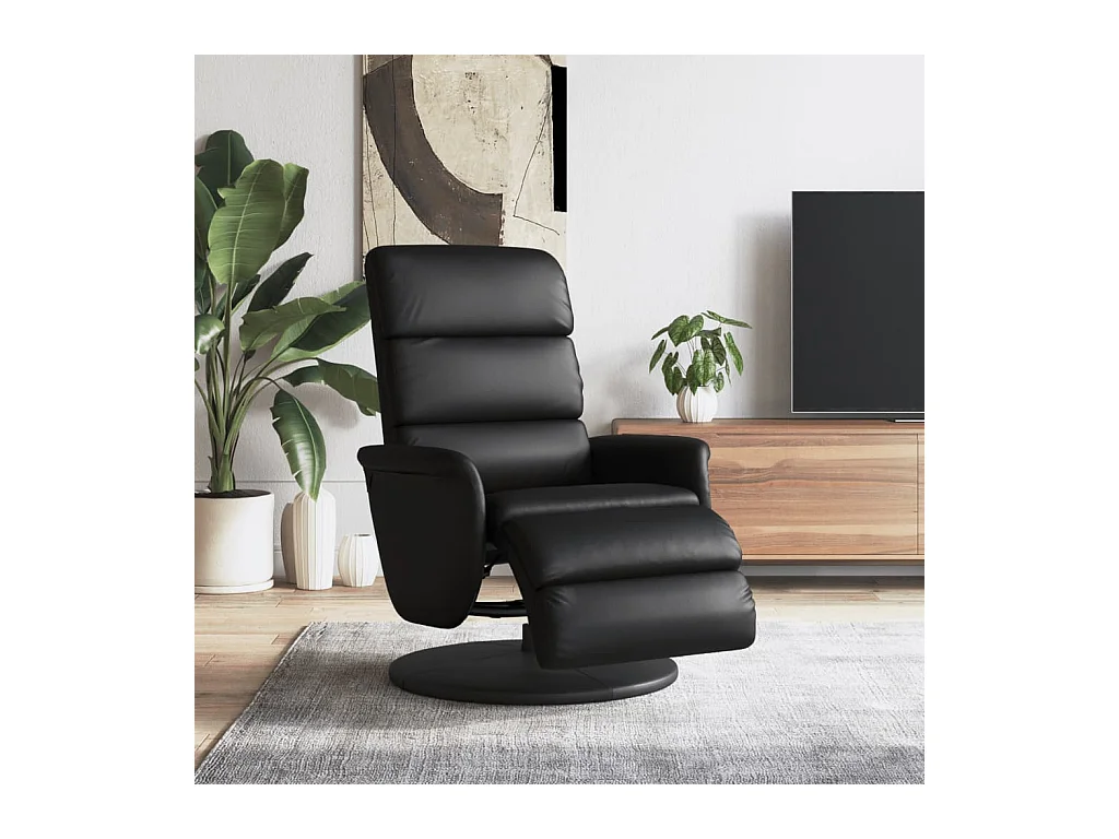 Fauteuil inclinable-Fauteuil salon avec repose-pieds noir similicuir SHL2390
