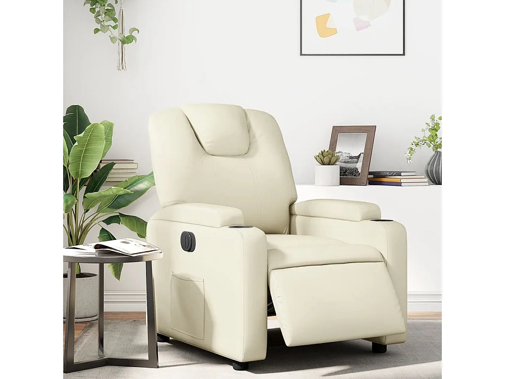Relaxsessel Elektrisch | Lounge Sessel indoor Creme Kunstleder SHL54260