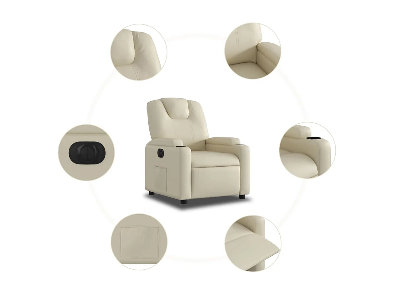 Relaxsessel Elektrisch | Lounge Sessel indoor Creme Kunstleder SHL54260