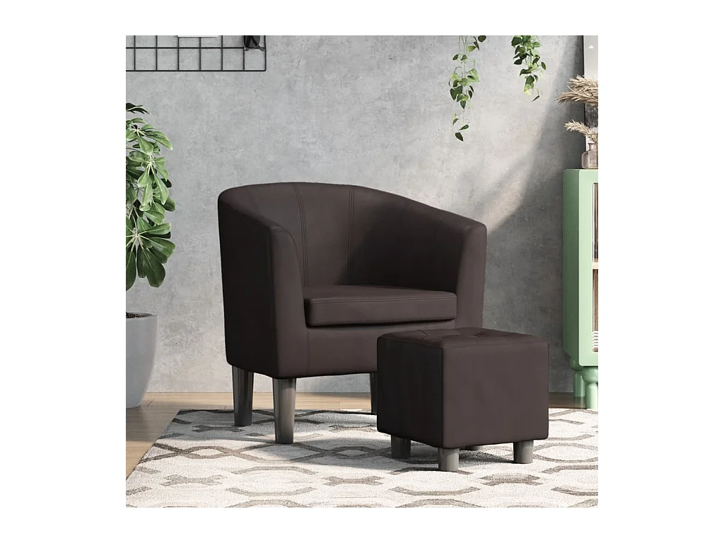 Sillón de salón | Silla de relax con taburete cuero sintético marrón SHL9280