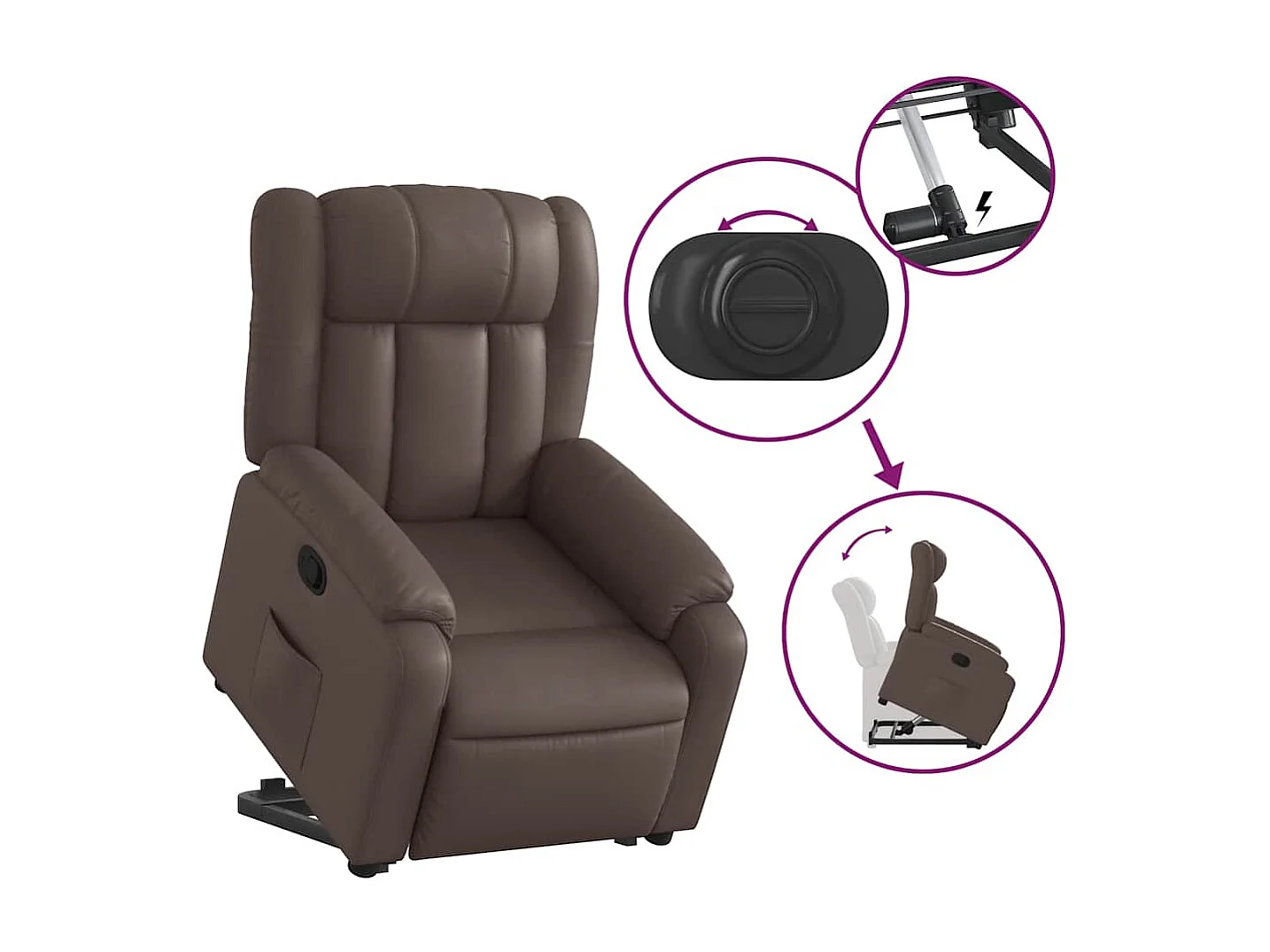 Sillón de relax | Sillón reclinable elevable cuero sintético marrón SHL7016