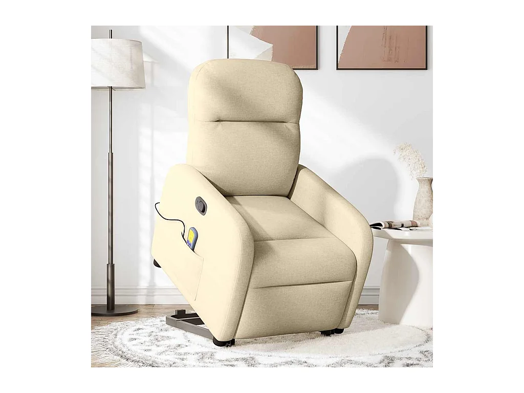 Fauteuil inclinable-Chaise de relax-Fauteuil de Massage Crème Tissu SHL3884