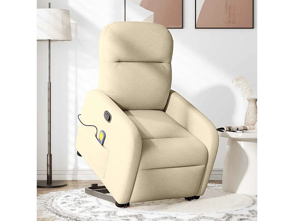 Fauteuil inclinable-Chaise de relax-Fauteuil de Massage Crème Tissu SHL3884