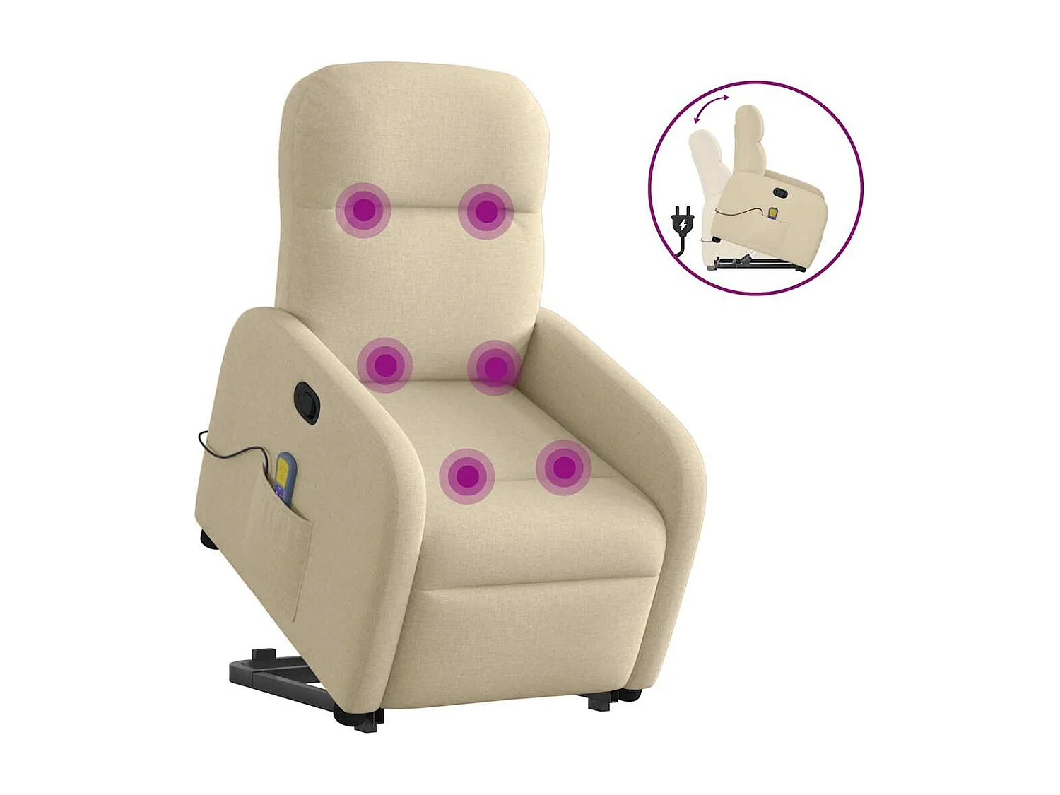 Fauteuil inclinable-Chaise de relax-Fauteuil de Massage Crème Tissu SHL3884