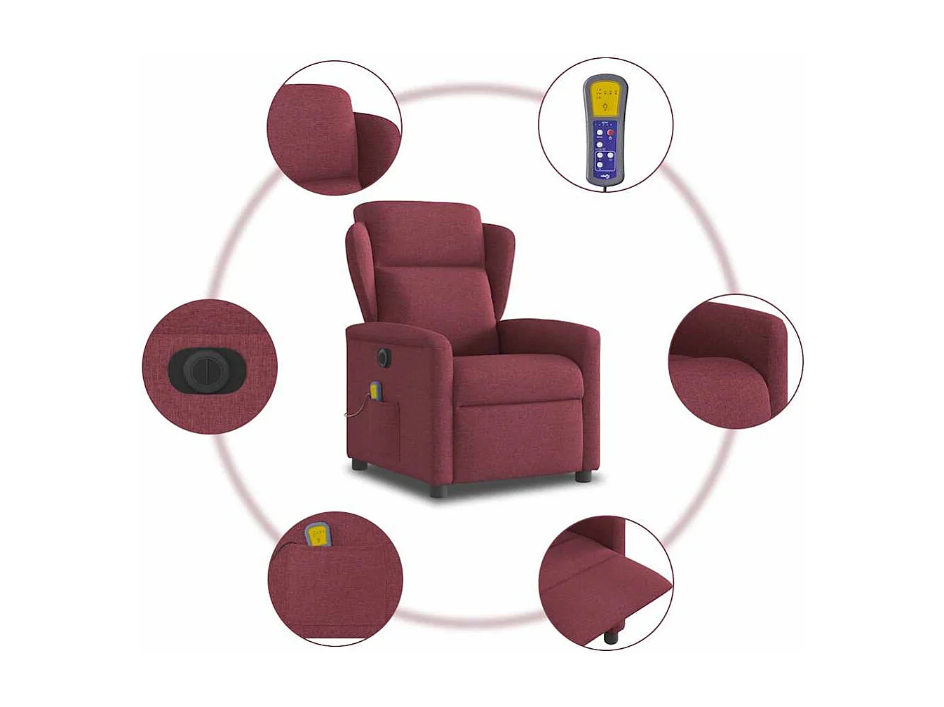 Sillón de salón | Silla | Sillón de masaje reclinable eléctrico tela rojo tinto SHL5637