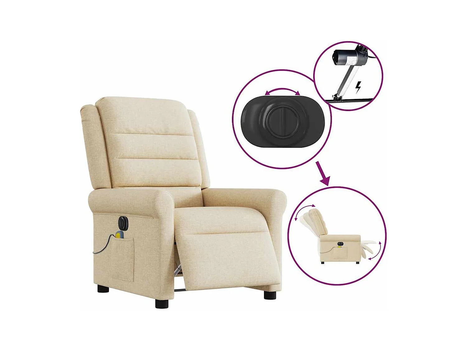 Fauteuil inclinable électrique-Chaise de relax-Fauteuil de Massage crème tissu SHL4545