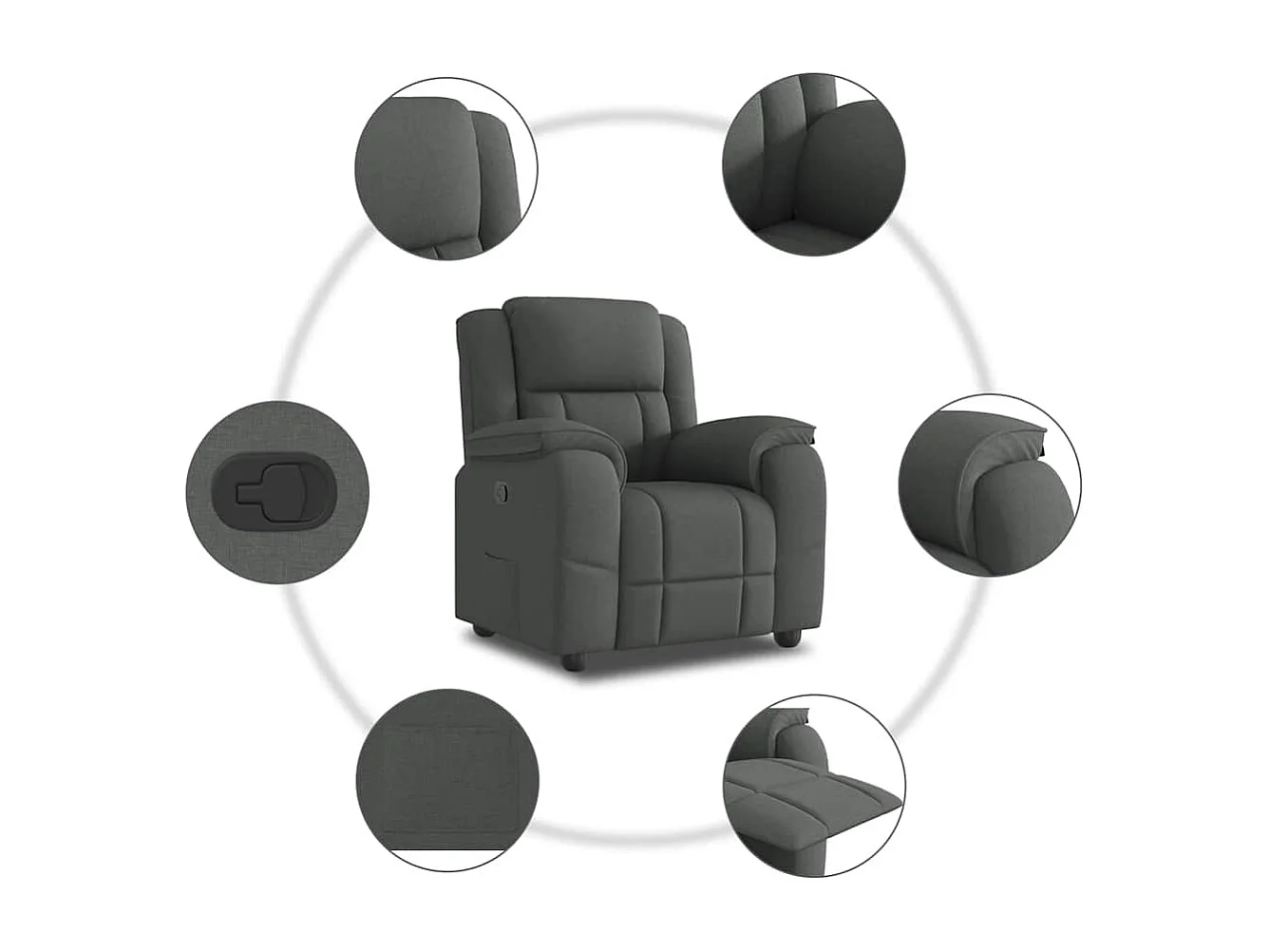 Fauteuil inclinable-Chaise de relax-Fauteuil TV Gris foncé Tissu SHL3663