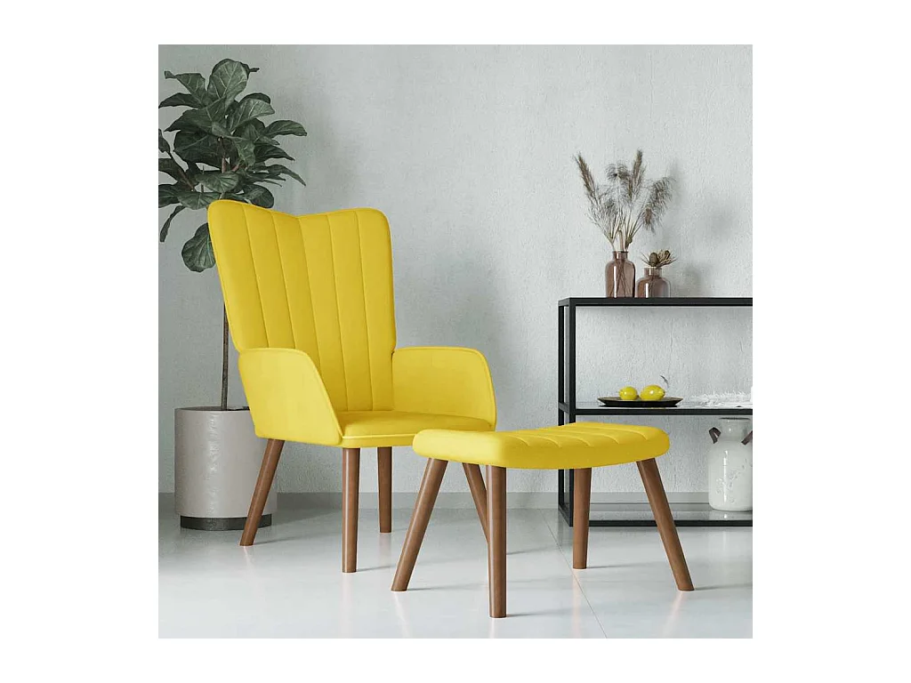 Sillón de relax | Silla de relax con taburete terciopelo amarillo mostaza SHL7750