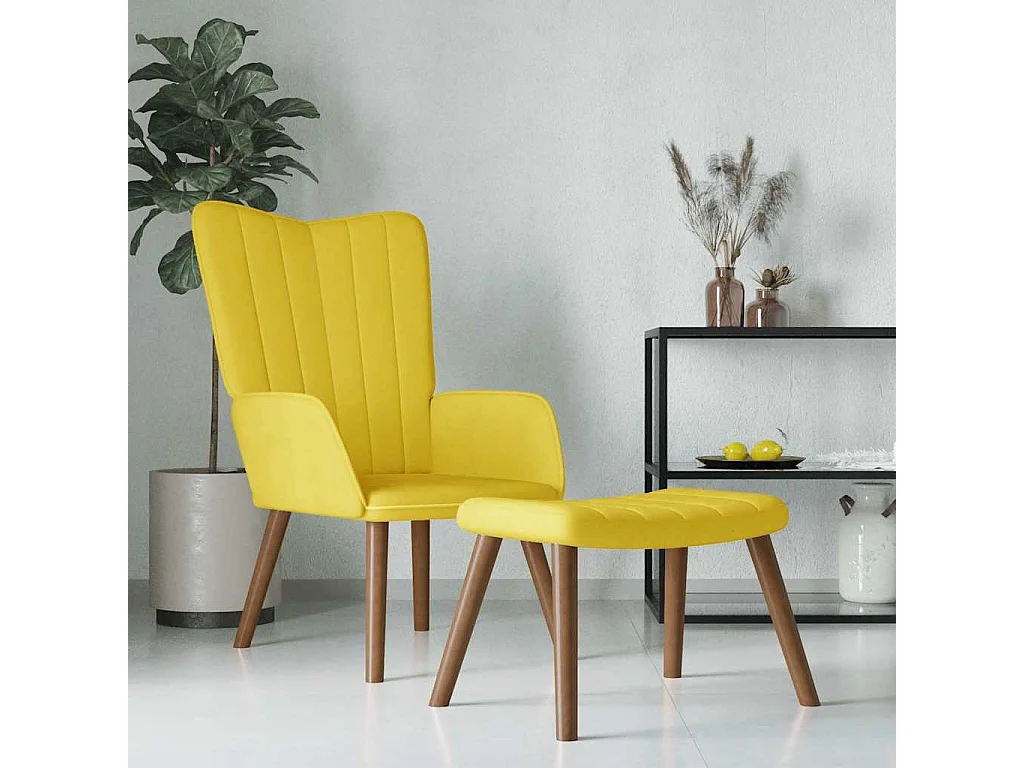 Relaxsessel mit Hocker | Lounge Sessel indoor Senfgelb Samt SHL28811