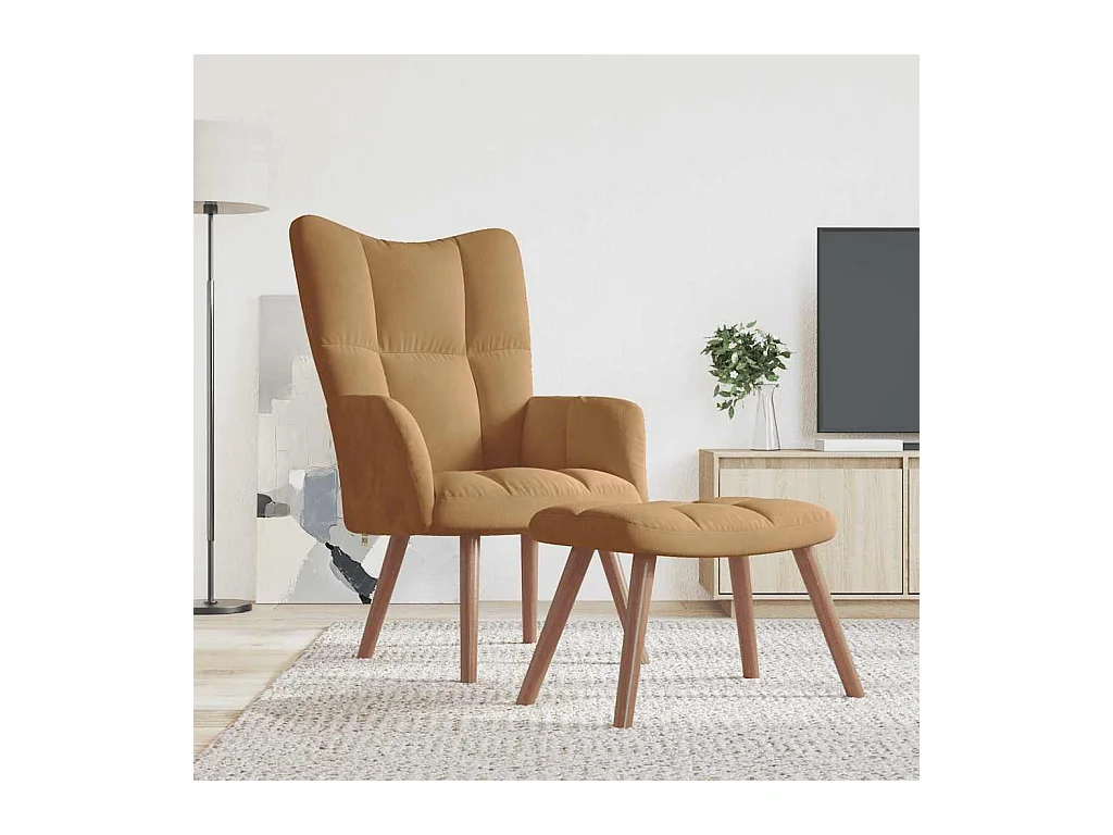 Sillón de relax | Silla de relax con taburete terciopelo marrón SHL4015