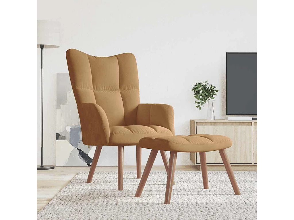 Relaxsessel mit Hocker | Lounge Sessel indoor Braun Samt SHL2647
