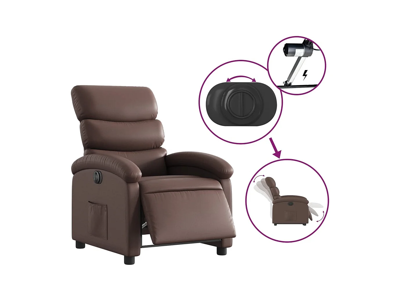 Fauteuil inclinable électrique-Chaise de relax-Fauteuil TV Marron Similicuir SHL4736