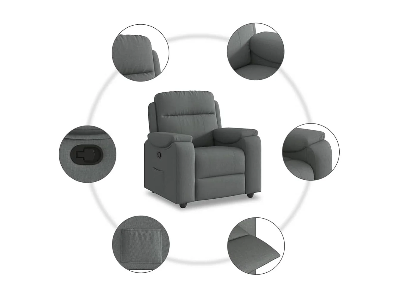 Fauteuil inclinable-Chaise de relax-Fauteuil TV Gris foncé Tissu SHL2895