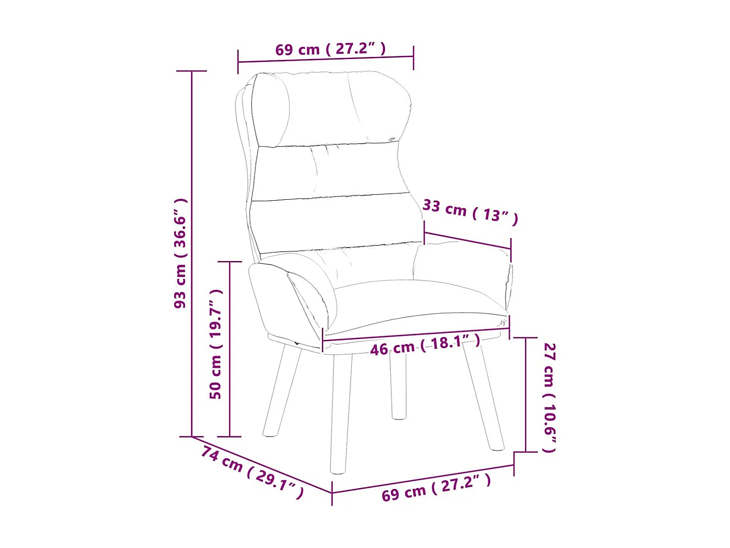 Sillón de relax | Silla Relax | Sillón de salón Negro 69x74x93 cm tela SHL6776