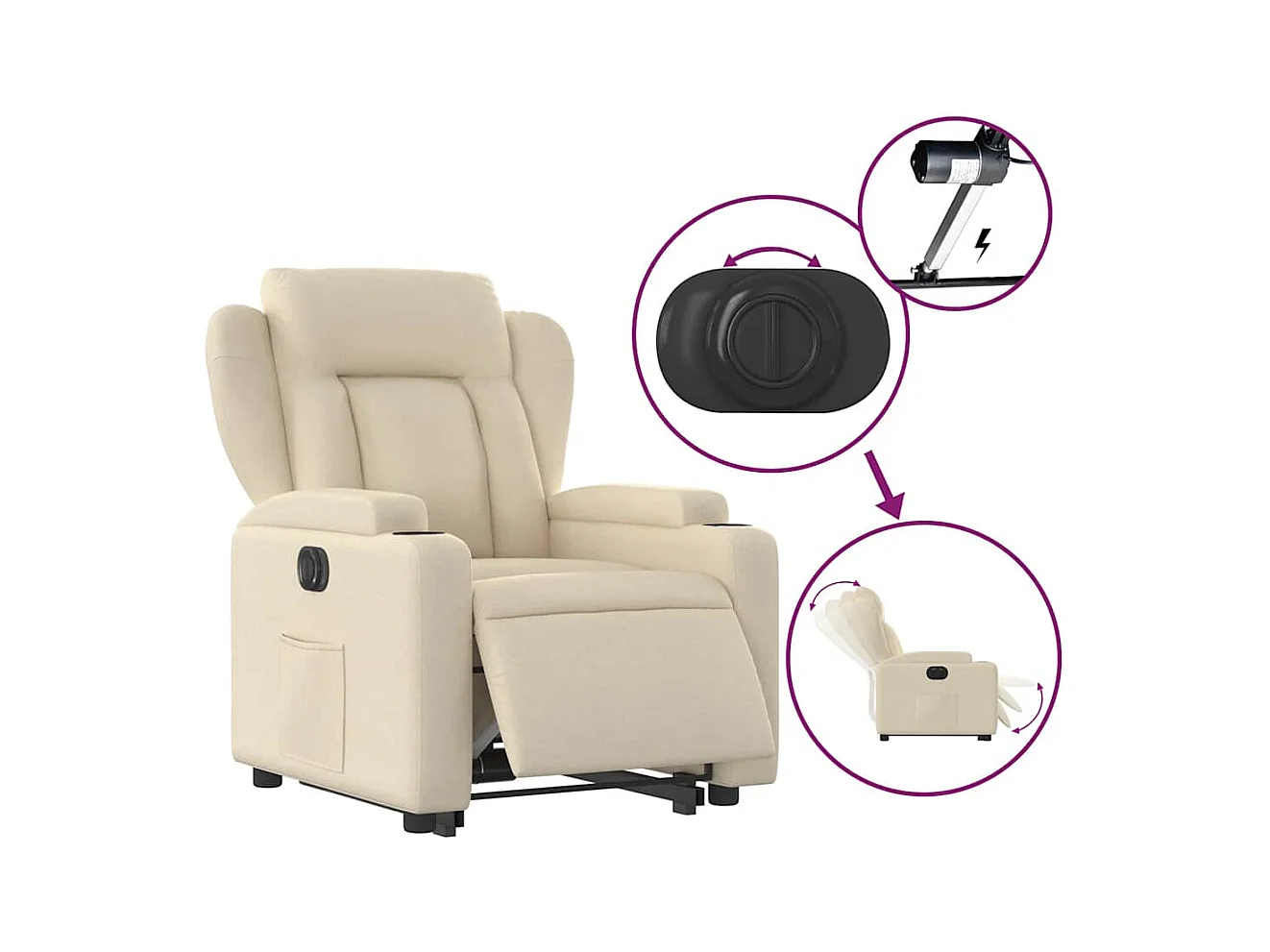 Silla de relax | Sillón eléctrico reclinable elevable de tela color crema SHL5885