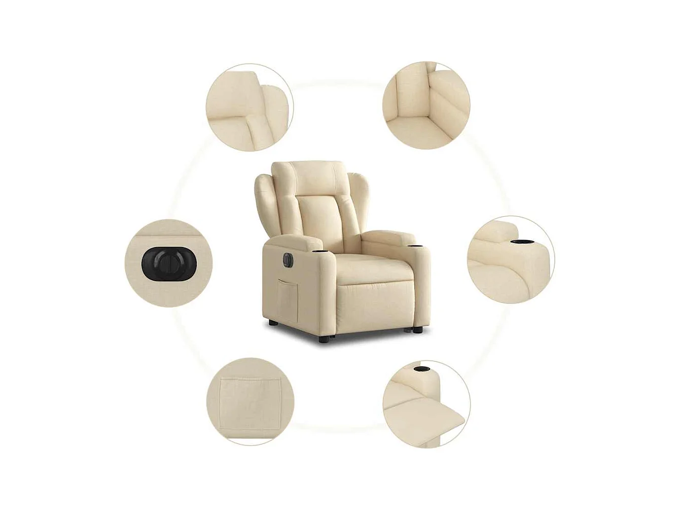 Silla de relax | Sillón eléctrico reclinable elevable de tela color crema SHL5885