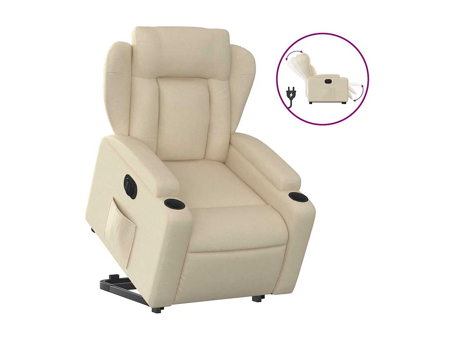Relaxsessel mit Aufstehhilfe Elektrisch | Lounge Sessel indoor Creme Stoff SHL60007