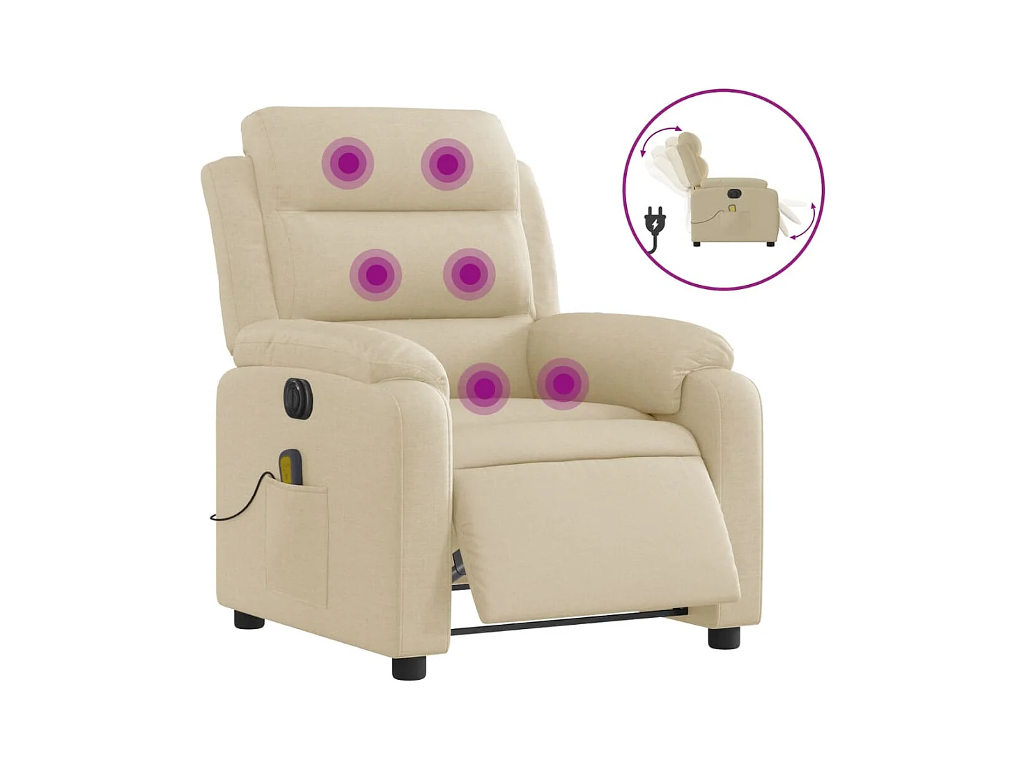 Fauteuil inclinable électrique-Chaise-Fauteuil de Massage crème tissu SHL3515