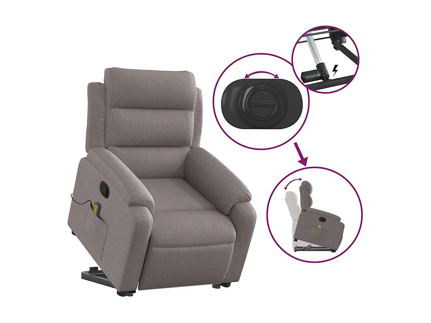 Sillón de relax | Sillón reclinable de masaje elevable tela gris taupé SHL5000