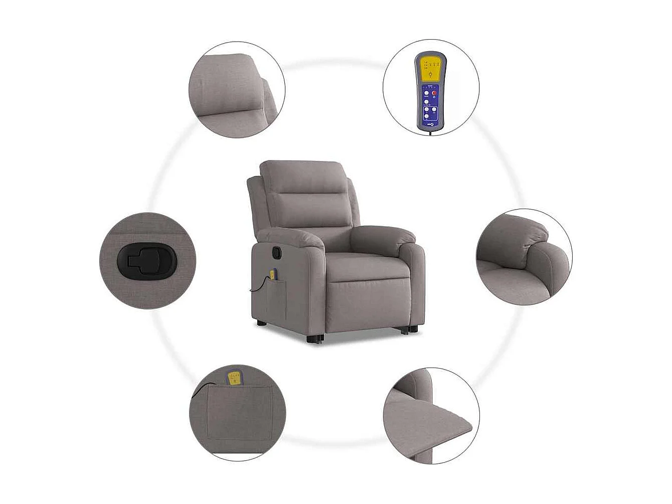 Sillón de relax | Sillón reclinable de masaje elevable tela gris taupé SHL5000