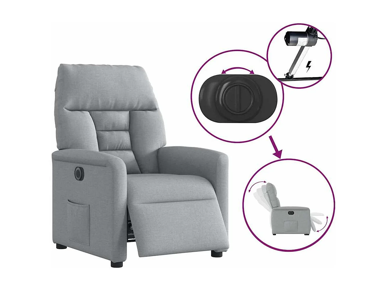 Fauteuil inclinable électrique-Chaise de relax-Fauteuil TV Gris clair Tissu SHL1651