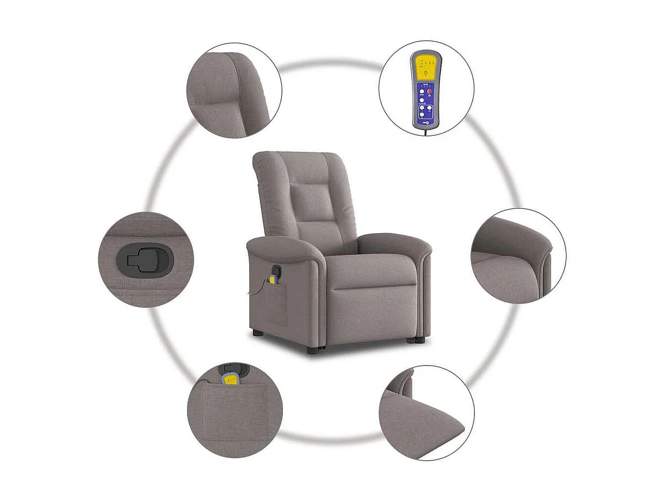 Fauteuil inclinable-Chaise de relax-Fauteuil de Massage Taupe Tissu SHL4197