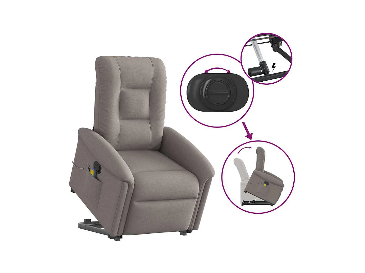 Sillón de relax | Sillón reclinable de masaje elevable tela gris taupé SHL4070