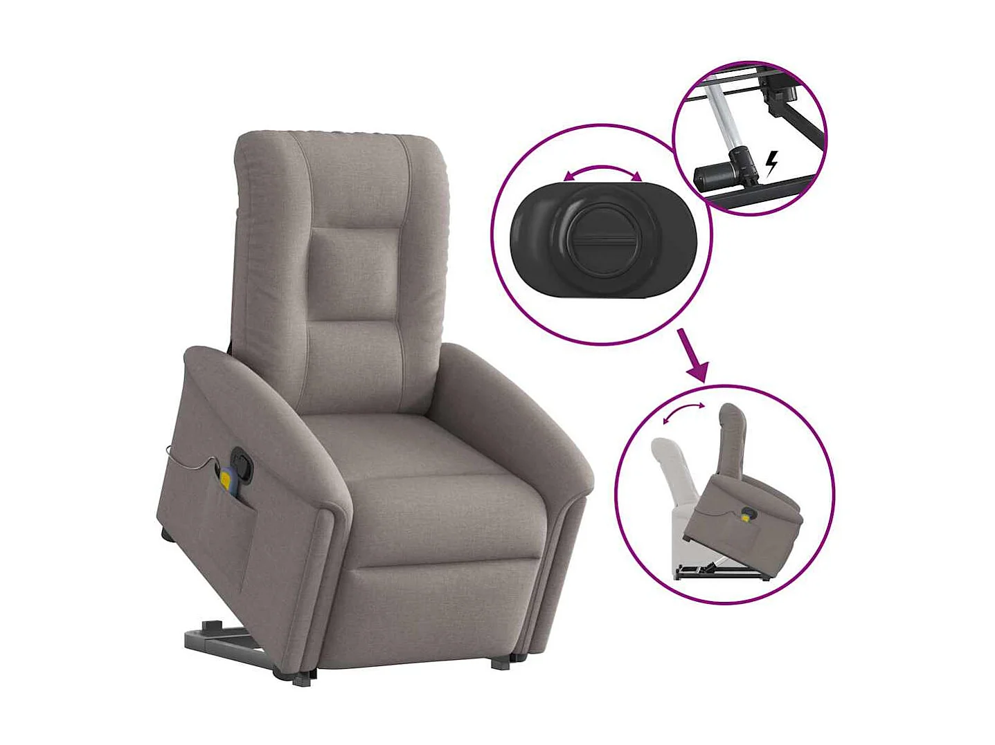 Fauteuil inclinable-Chaise de relax-Fauteuil de Massage Taupe Tissu SHL4197