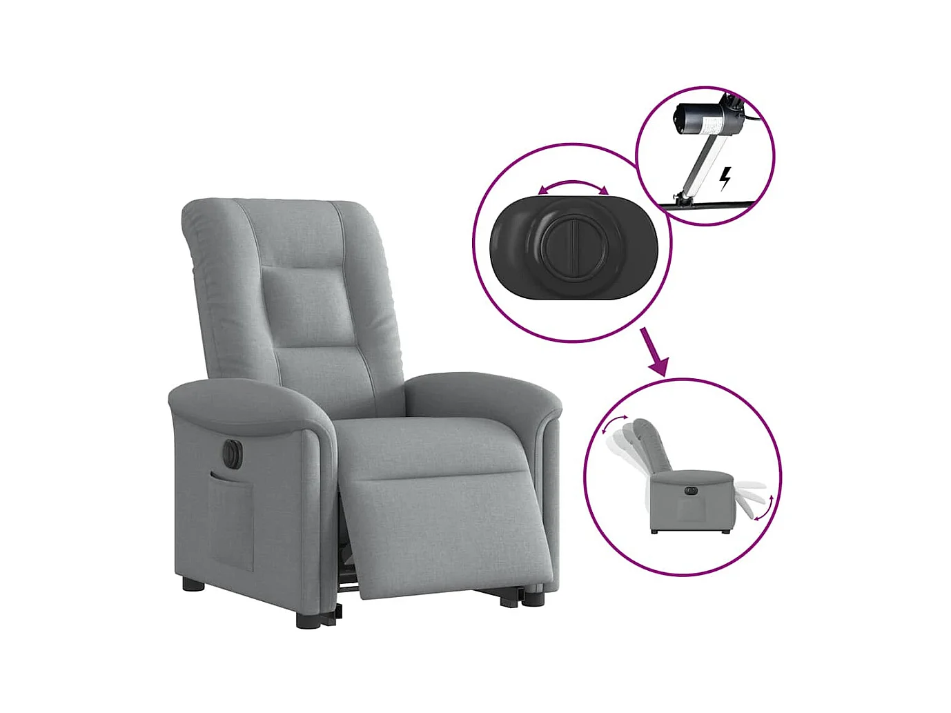 Silla de relax | Sillón eléctrico reclinable elevable de tela gris claro SHL4222