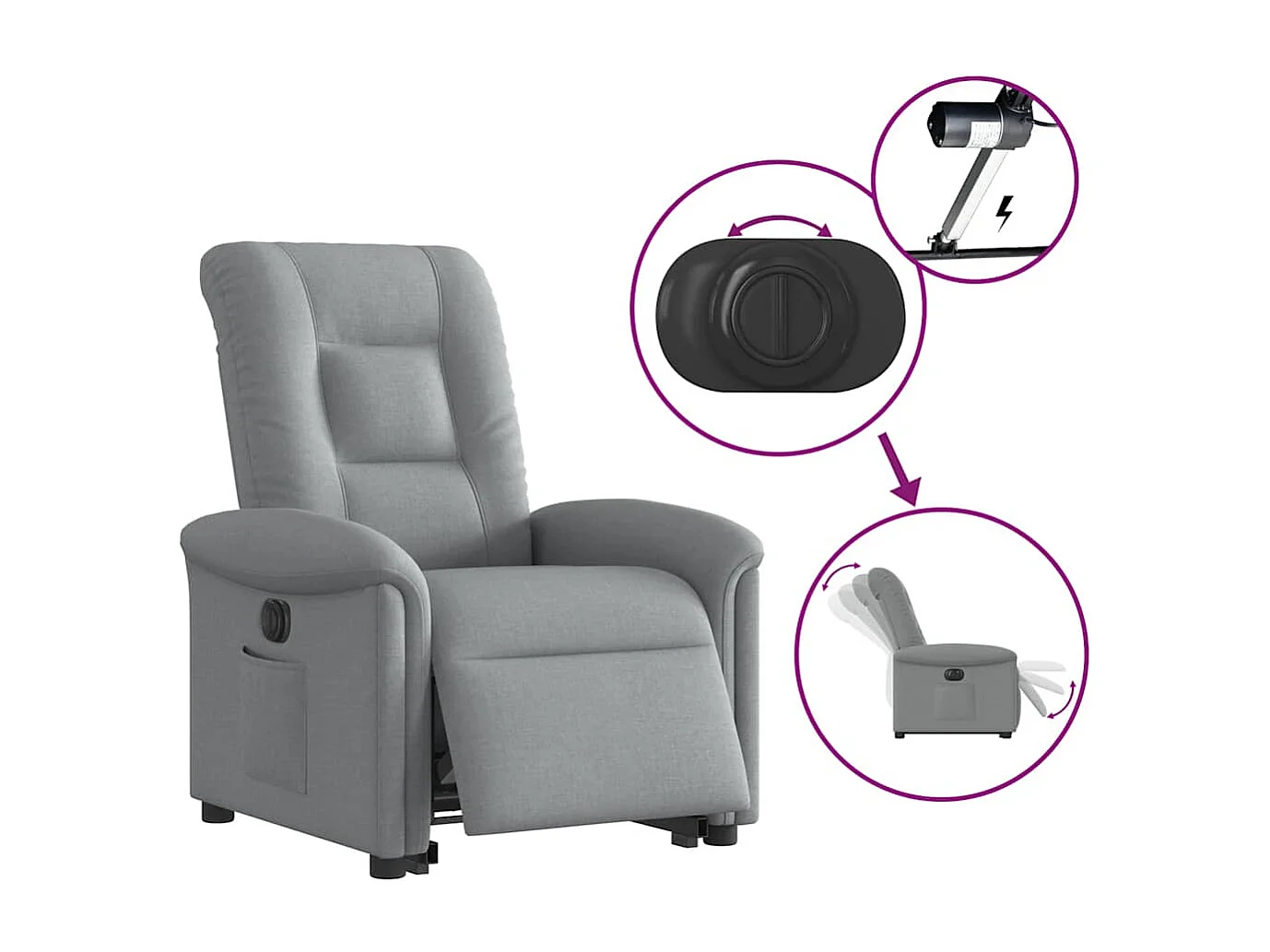 Fauteuil inclinable électrique-Chaise de relax-Fauteuil TV gris clair tissu SHL3672