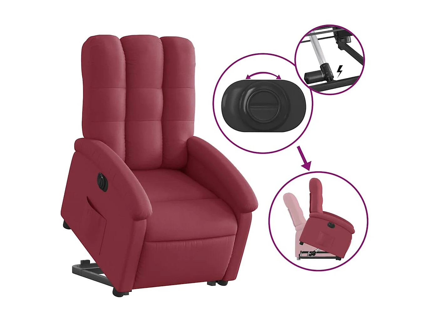 Poltrona Confortável | Poltrona reclinável elevatória elétrica tecido vermelho-tinto SHL813603