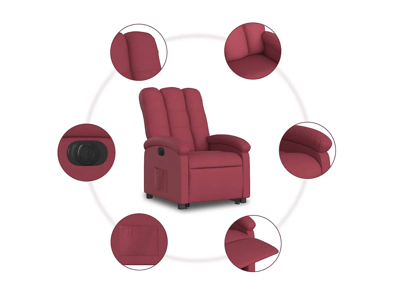 Poltrona Confortável | Poltrona reclinável elevatória elétrica tecido vermelho-tinto SHL813603