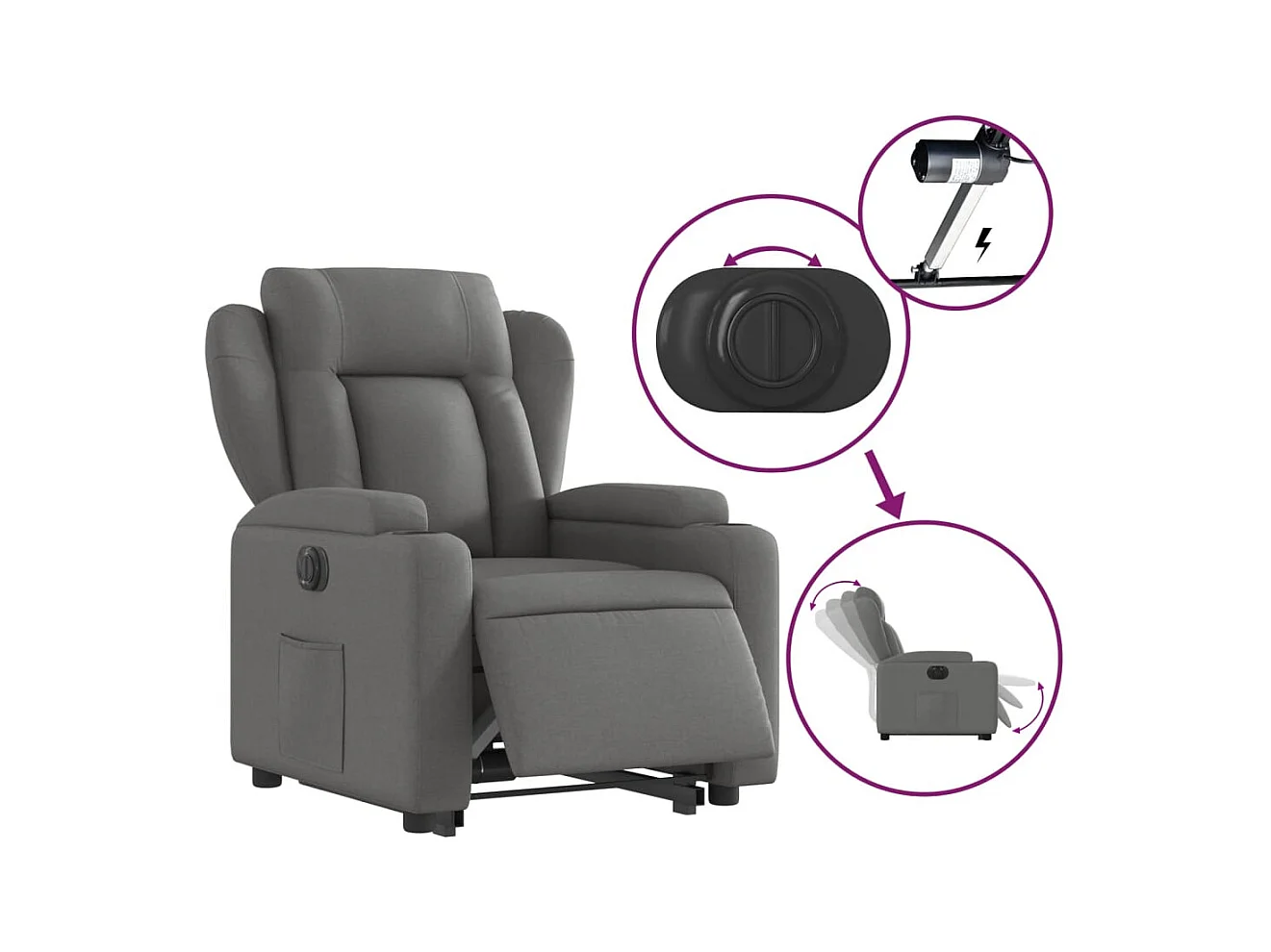 Silla de relax | Sillón eléctrico reclinable elevable de tela gris oscuro SHL3462