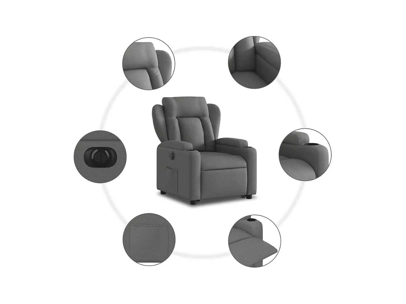 Silla de relax | Sillón eléctrico reclinable elevable de tela gris oscuro SHL3462