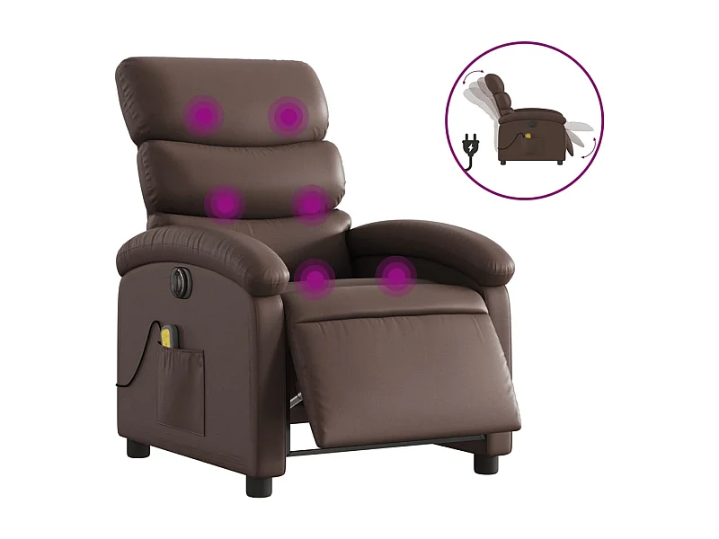 Sillón de salón | Silla | Sillón de masaje reclinable eléctrico cuero sintético marrón SHL4913
