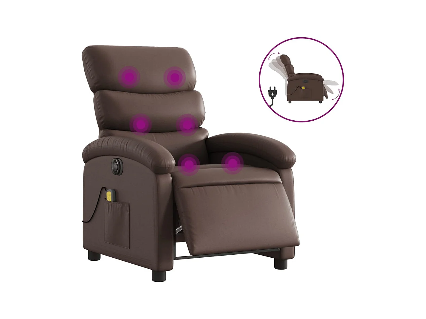 Sillón de salón | Silla | Sillón de masaje reclinable eléctrico cuero sintético marrón SHL4913