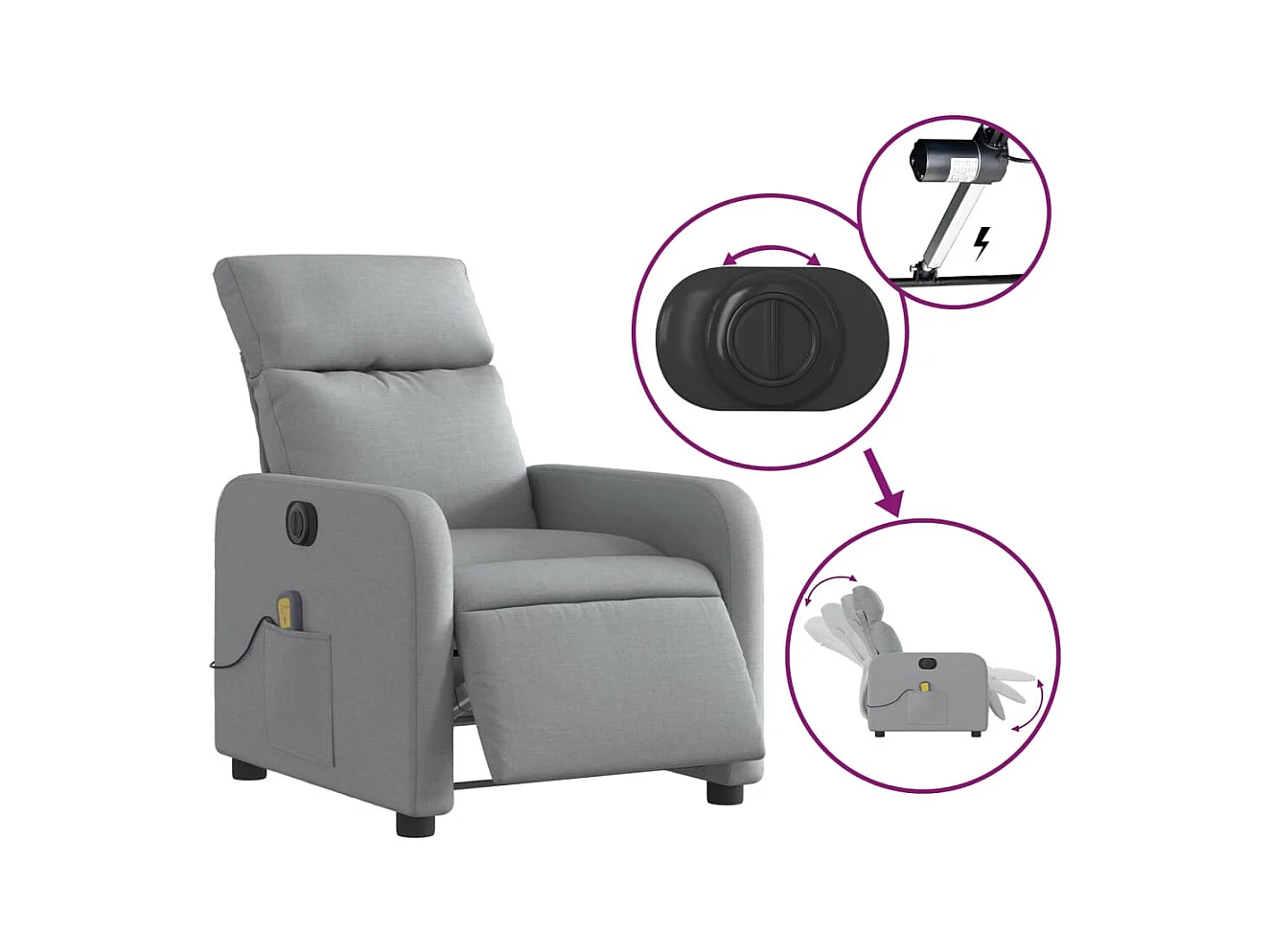 Fauteuil inclinable électrique-Fauteuil de massage de Salon gris clair tissu SHL1481