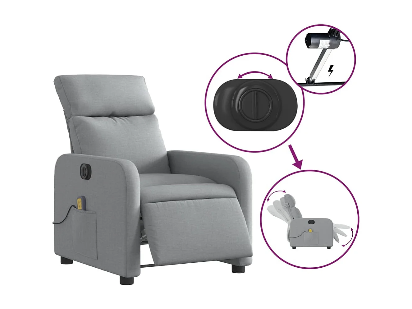 Massagesessel Elektrisch | Relaxsessel indoor Hellgrau Stoff SHL62775