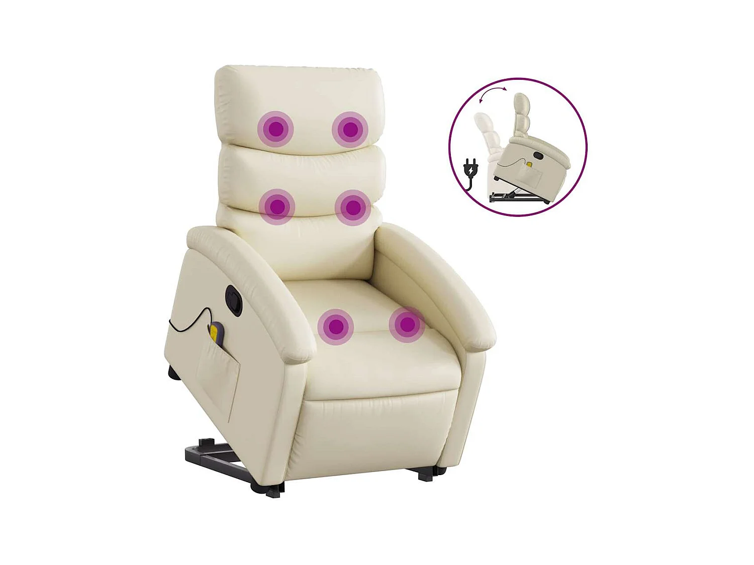 Fauteuil inclinable-Chaise de relax-Fauteuil de Massage Crème Similicuir SHL3191
