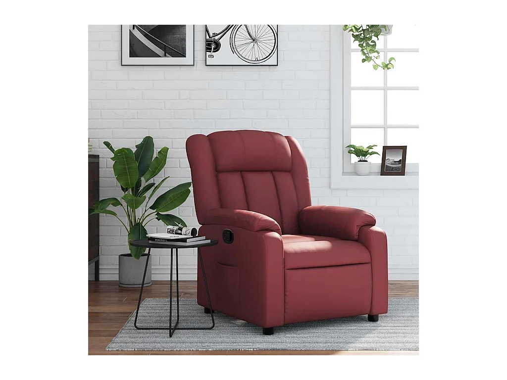 Sillón de relax | Sillón reclinable de cuero sintético rojo tinto SHL3215