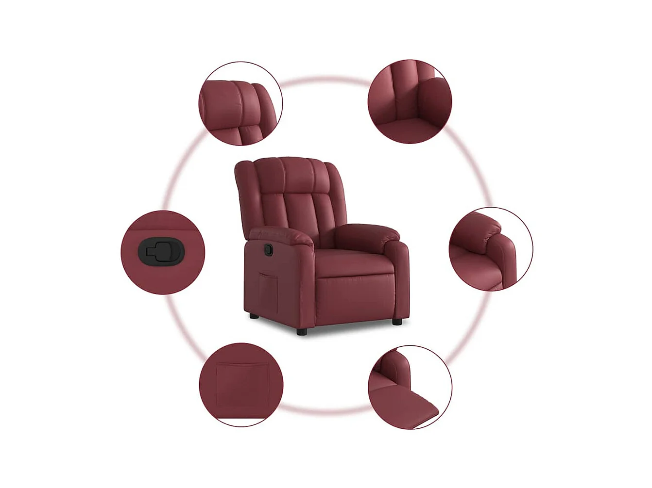 Sillón de relax | Sillón reclinable de cuero sintético rojo tinto SHL3215