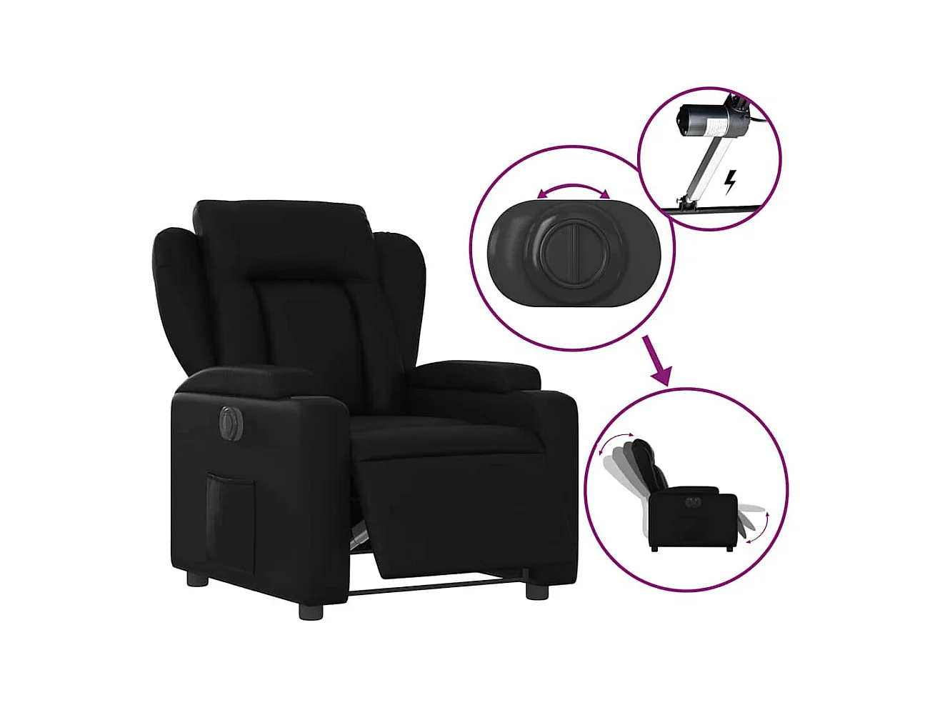 Sillón de relax | Silla | Sillón reclinable eléctrico de cuero sintético negro SHL7912