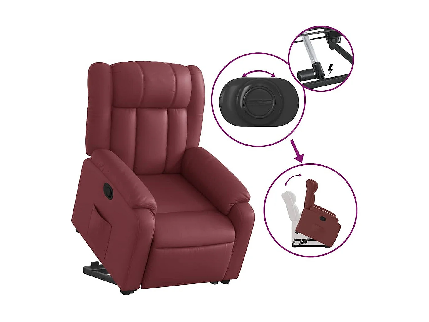 Fauteuil inclinable-Chaise de relax-Fauteuil salon Rouge bordeaux Similicuir SHL1477