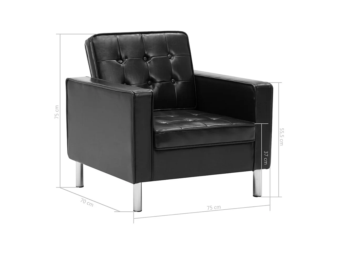 Sillón de salón | Silla negro 75x70x75 cm piel sintética SHL7713