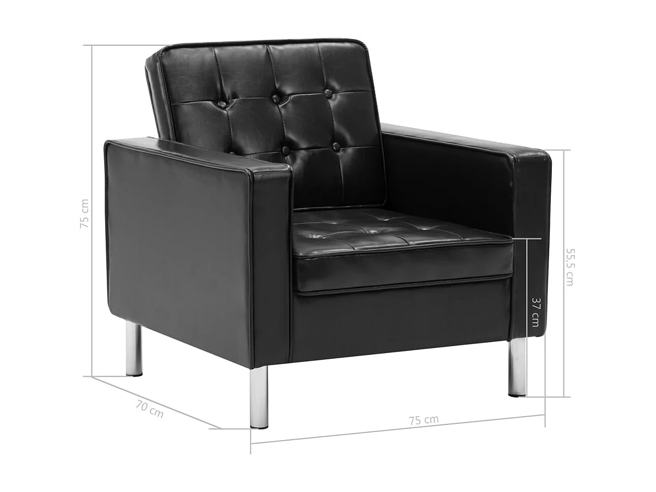 Fauteuil salon-Chaise d'appoint-Fauteuil Noir 75x70x75 cm Similicuir SHL1459