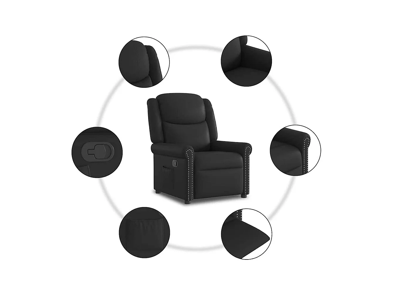 Sillón de relax | Sillón reclinable cuero sintético negro brillante SHL6353