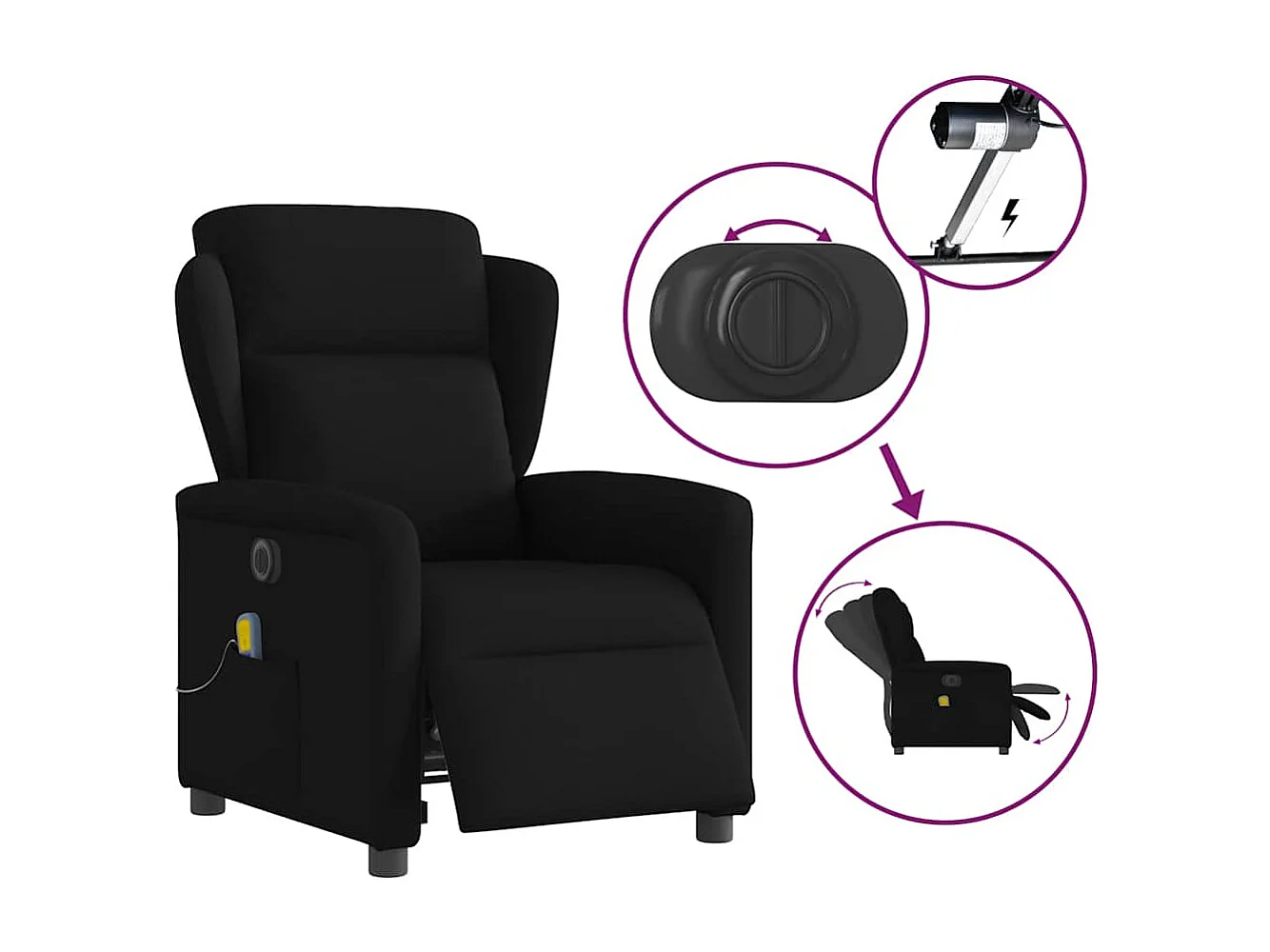 Fauteuil inclinable électrique-Fauteuil de massage de Salon Noir Tissu SHL1232