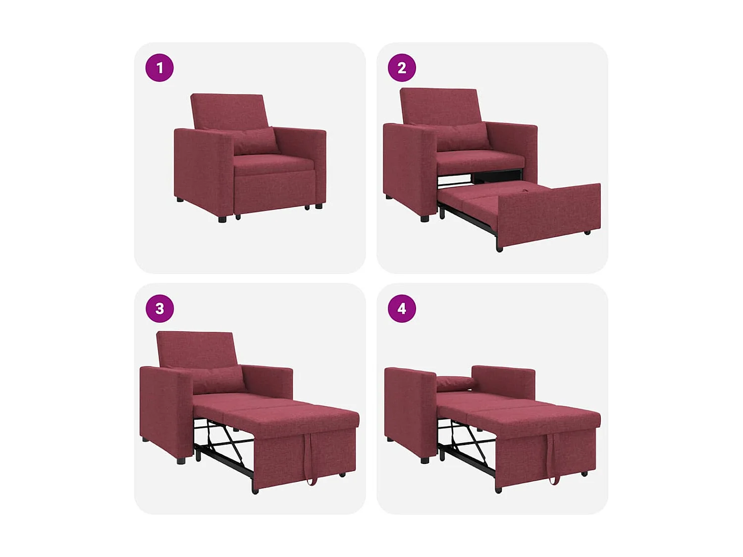 Fauteuil Salon-Chaise de relax-Chaise de Canapé Rouge bordeaux 90x165x87 cm tissu SHL2542