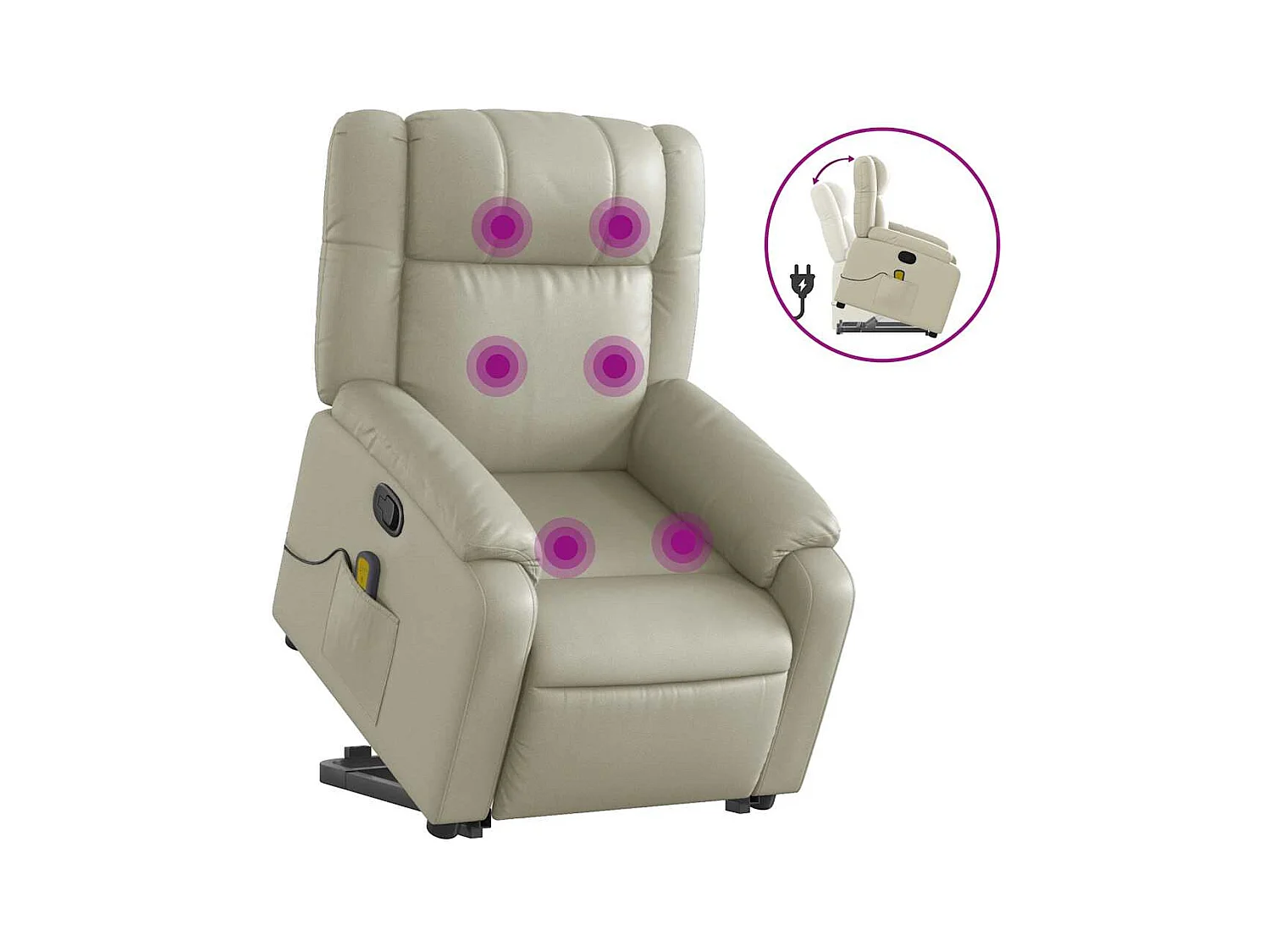 Fauteuil inclinable-Chaise de relax-Fauteuil de Massage Crème Similicuir SHL1417